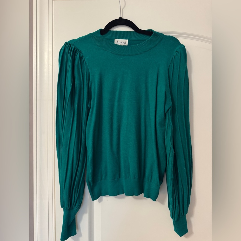 Green Sweater with Puff Sleeves